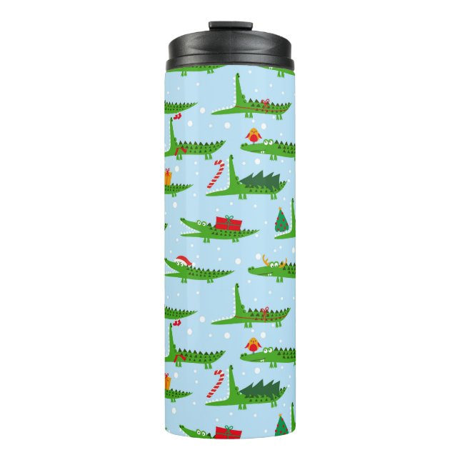 Festive Crocodiles in Christmas Costumes Pattern Thermal Tumbler (Front)