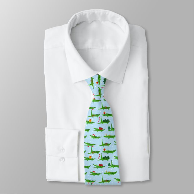 Festive Crocodiles in Christmas Costumes Pattern Tie (Tied)