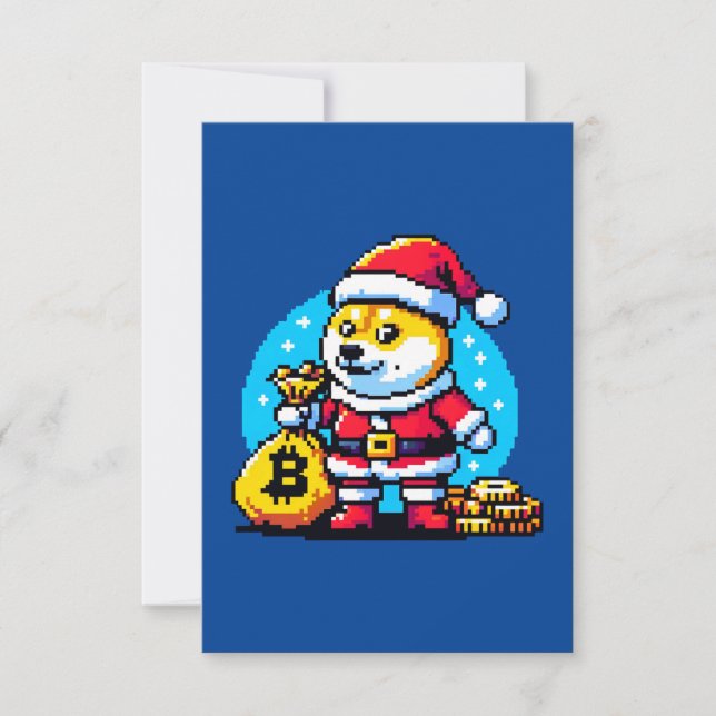 Festive Crypto Dog - Pixel Art Christmas Design Card (Front)