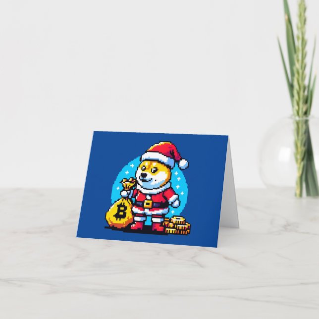 Festive Crypto Dog - Pixel Art Christmas Design Card (Front)