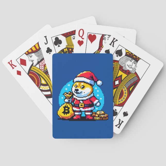 Festive Crypto Dog - Pixel Art Christmas Design Playing Cards (Back)