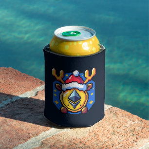 Festive Crypto Reindeer - Funny Pixel Art Holiday  Can Cooler