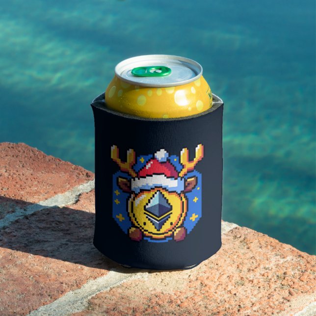 Festive Crypto Reindeer - Funny Pixel Art Holiday  Can Cooler (In Situ Pool)