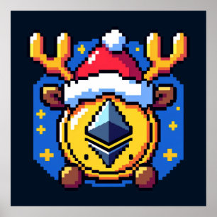 Festive Crypto Reindeer - Funny Pixel Art Holiday  Poster