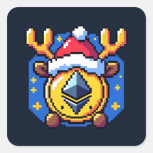 Festive Crypto Reindeer - Funny Pixel Art Holiday  Square Sticker