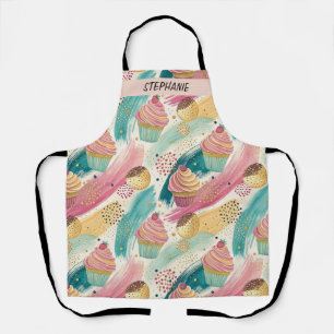 Festive Cupcake & Brushstroke Celebration Pattern Apron