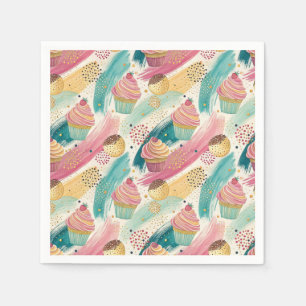 Festive Cupcake & Brushstroke Celebration Pattern Napkin