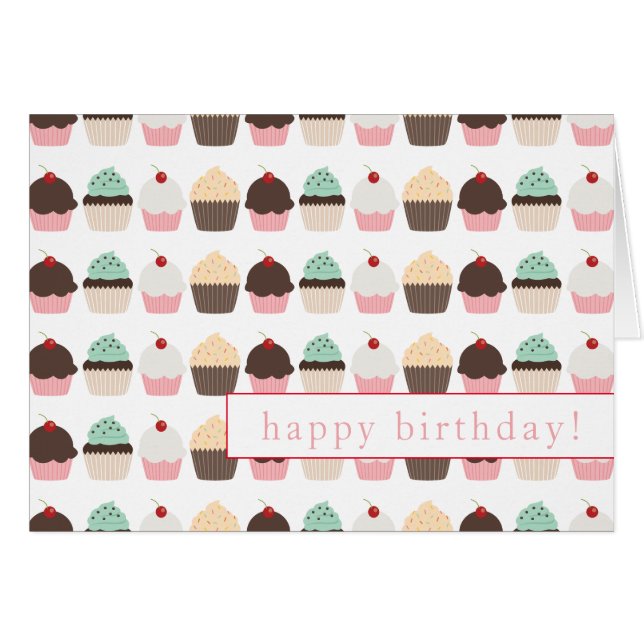 Festive Cupcake Happy Birthday Card (Front Horizontal)