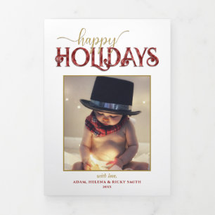 Festive Custom Happy Holidays Typography Photo Tri-Fold Card