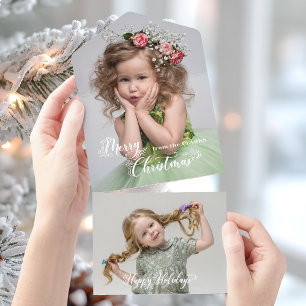 Festive Custom Merry Christmas Script Photo All In One Invitation