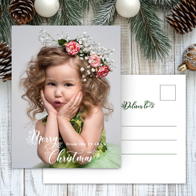 Festive Custom Merry Christmas Script Photo Holiday Postcard (Creator Uploaded)