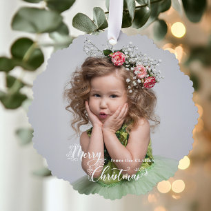 Festive Custom Merry Christmas Script Photo Tree Decoration Card