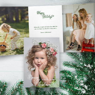 Festive Custom Merry Christmas Script Photo Tri-Fold Card
