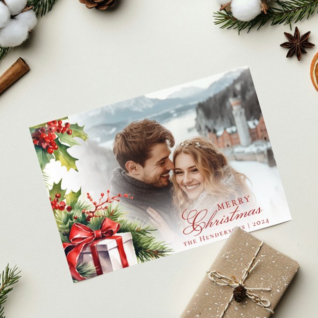 Festive Custom Photo & Family Name Christmas Card (Creator Uploaded)