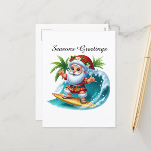 Festive customisable beach Santa Seasons Greetings Holiday Postcard