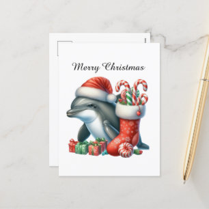 Festive customisable dolphin Seasons Greetings Holiday Postcard