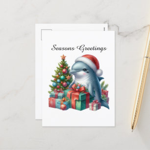 Festive customisable dolphin Seasons Greetings Holiday Postcard