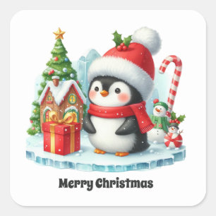 Festive customisable penguin Merry Christmas Square Sticker