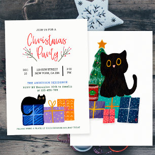 Festive Cute Black Cat Coffee Art Christmas Party Invitation