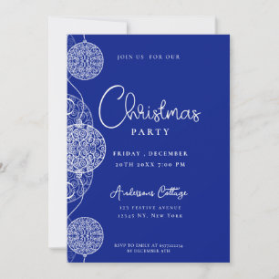 Festive Cute Blue Christmas Party Invitation