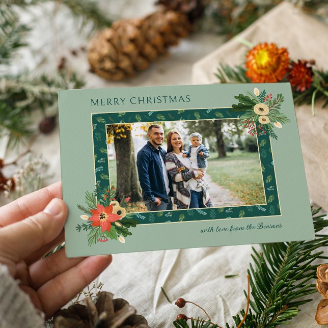 Festive Cute Christmas Floral 1 Photo  Holiday Card (Creator Uploaded)