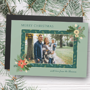 Festive Cute Christmas Floral 1 Photo Magnet Card