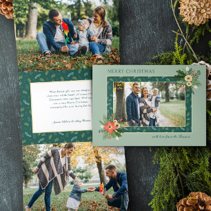 Festive Cute Christmas Floral 1 Photo  Tri-Fold Holiday Card