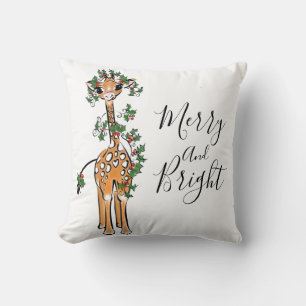 Festive cute Christmas giraffe red green garland  Cushion