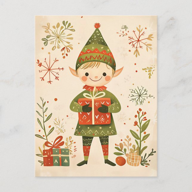 Festive cute Gnome Christmas Greeting Postcard (Front)