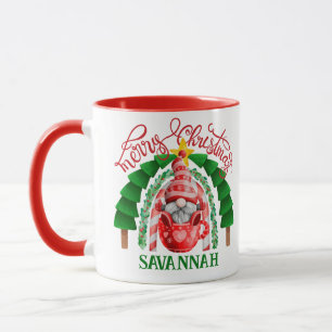 Festive Cute Gnome Merry Christmas Tree Rainbow Mug
