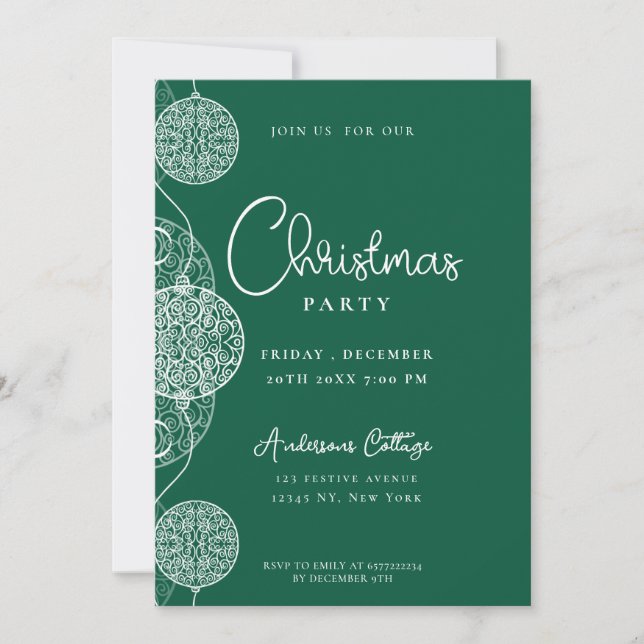 Festive Cute Green Christmas Party Invitation (Front)