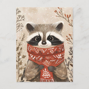 Festive cute Racoon Christmas Greeting Postcard