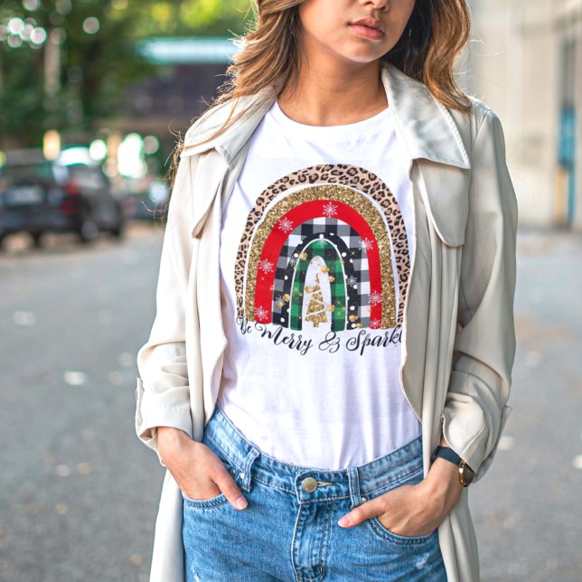 Festive Cute Rustic Plaid Animal Print Rainbow T-Shirt (Creator Uploaded)