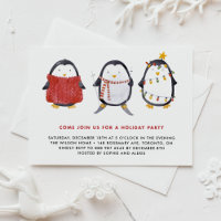 Festive Cute Watercolor Penguins Holiday Party