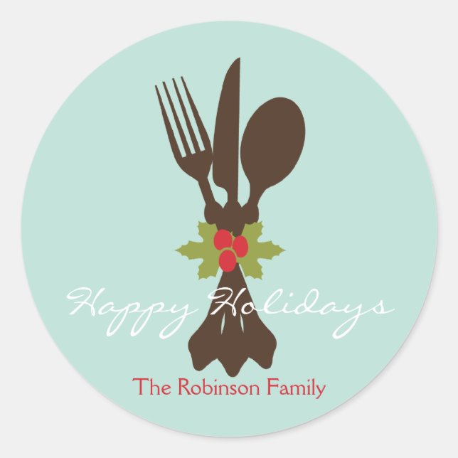 Festive Cutlery Holiday Favour Stickers (Front)