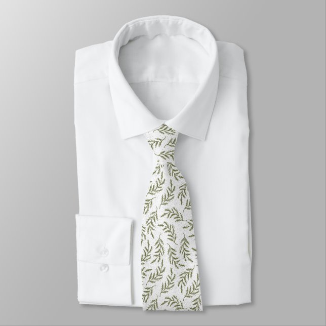Festive Cypress Botanical Pattern Holiday Tie (Tied)