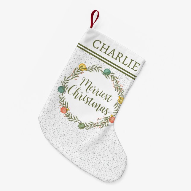 Festive Cypress Pattern With Monogram Holiday Small Christmas Stocking (Front (Hanging))
