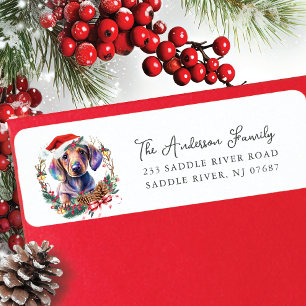 Festive Dachshund Dog in Santa Hat  Return Address Label