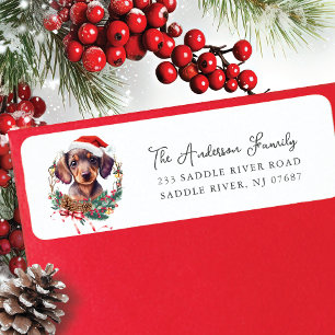 Festive Dachshund Dog in Santa Hat  Return Address Label