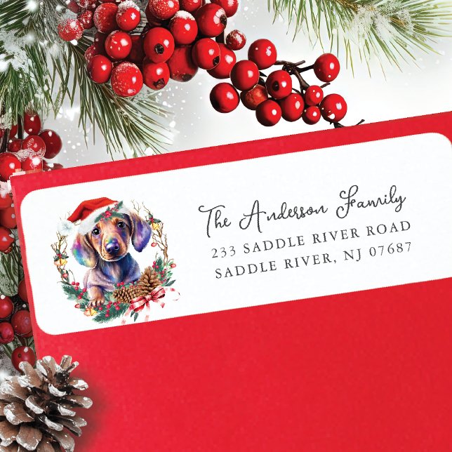 Festive Dachshund Dog in Santa Hat  Return Address Label (Creator Uploaded)