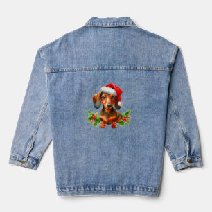 Festive Dachshund Painting - Holiday Doxie Denim Jacket