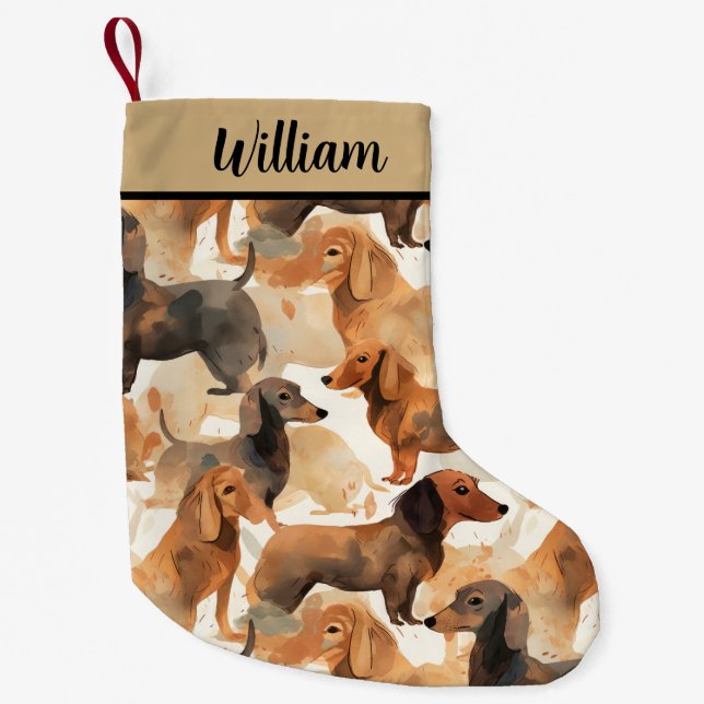 Festive Dachshund Small Christmas Stocking (Front)