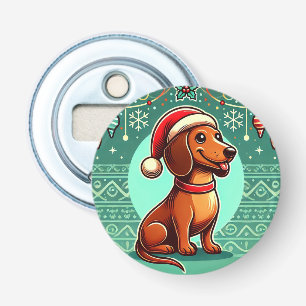 Festive Dachshund Wearing Santa Hat Bottle Opener