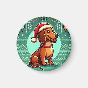 Festive Dachshund Wearing Santa Hat Magnet