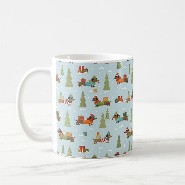 Festive Dachshunds in the Snow Pattern Coffee Mug (Left)
