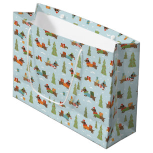 Festive Dachshunds in the Snow Pattern Large Gift Bag