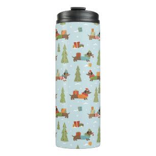 Festive Dachshunds in the Snow Pattern Thermal Tumbler