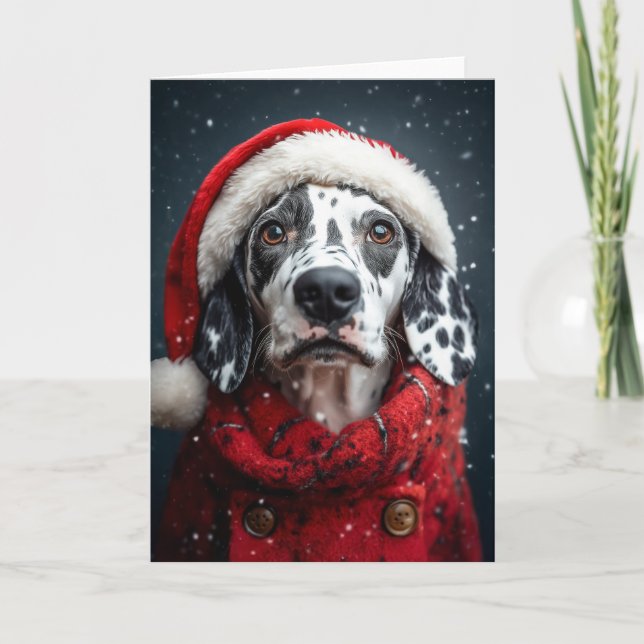 Festive Dalmatian in Santa Attire Card (Front)