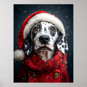 Festive Dalmatian in Santa Attire Poster