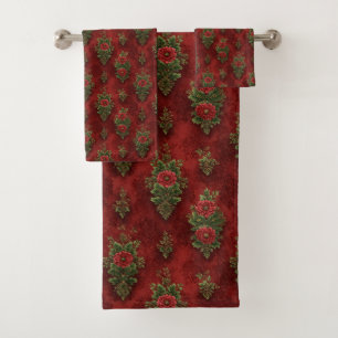 Festive Damask Bath Towel Set